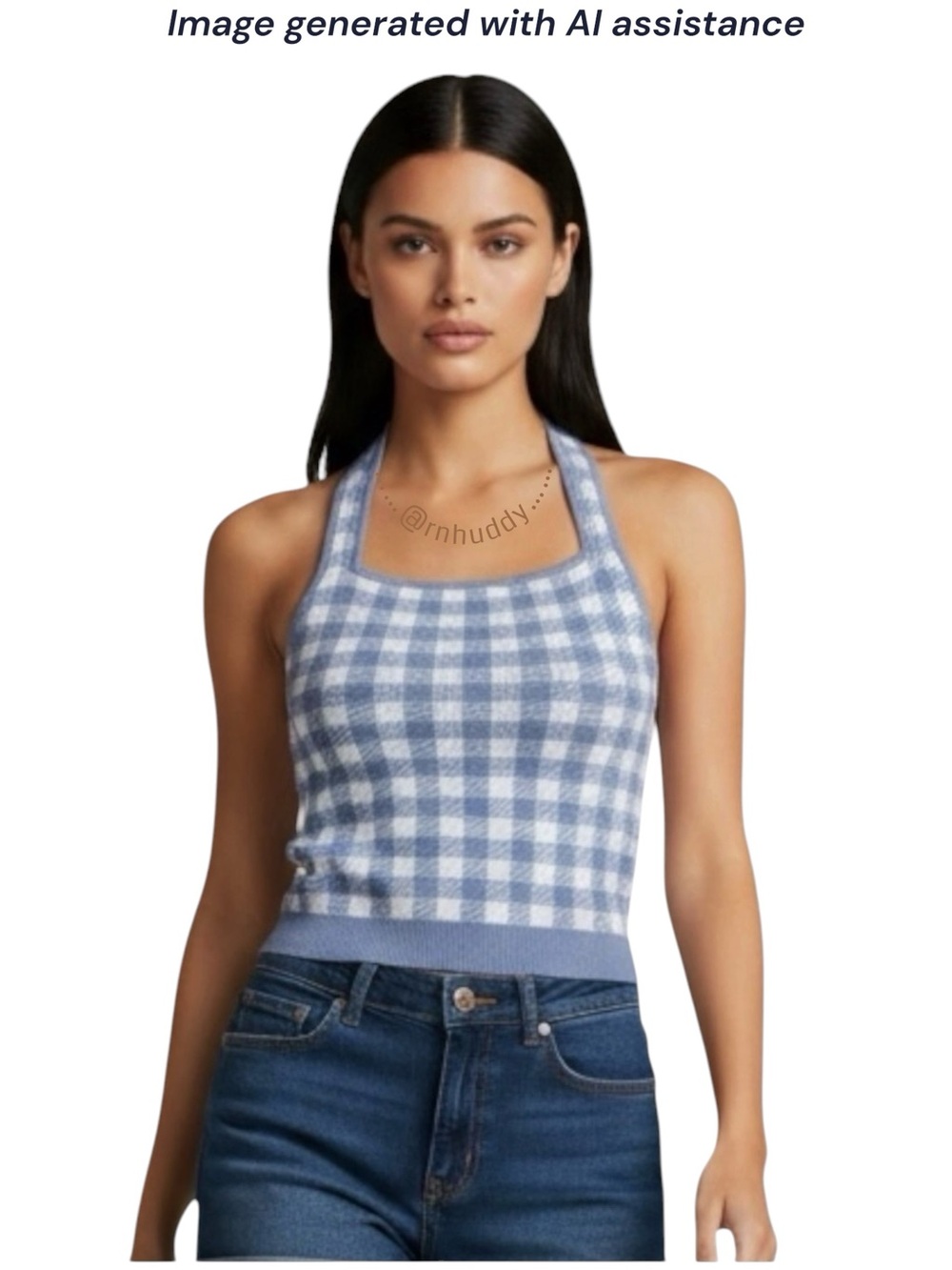 Abercrombie & Fitch S blue/white gingham knit halter